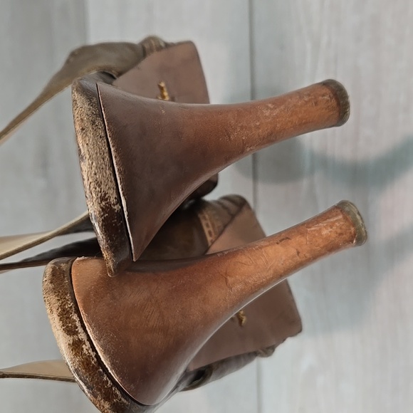 Prada Women Vintage Y2K Brown Peep-Toe Slingback Heels Shoes Sz 40/10 - Picture 7 of 13